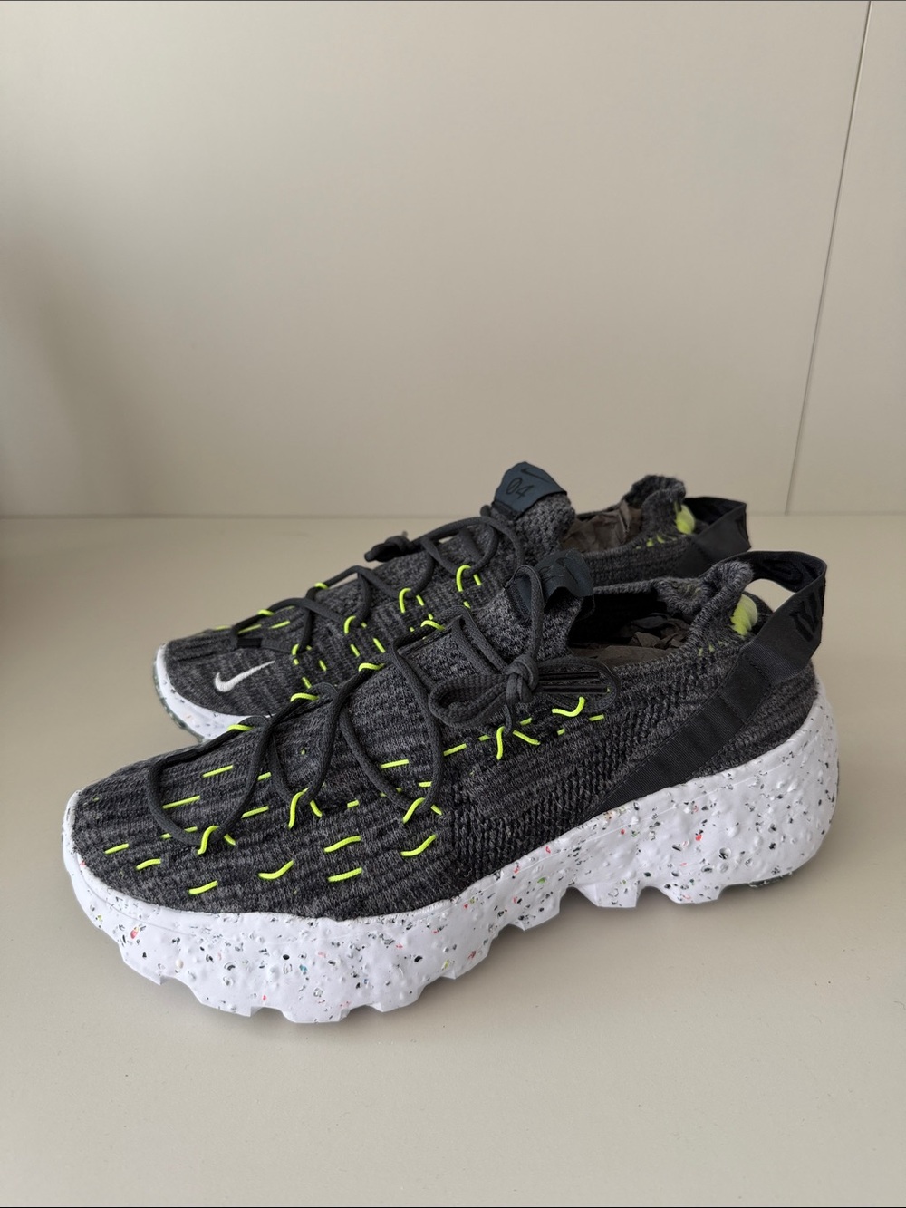 Nike size 9 Charcoal and Fluorescent Green Space Hippie Sneakers - New w/o Tags